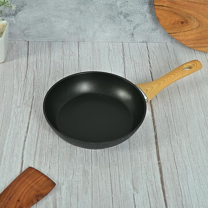 Foged Die Cast Aluminium Non Stick 20 cm Frypan With Wood Finish Handle, Granite Finish