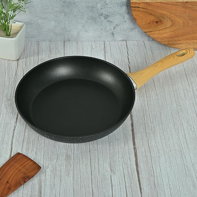Foged Die Cast Aluminium Non Stick 24 cm Frypan With Wood Finish Handle, Granite Finish
