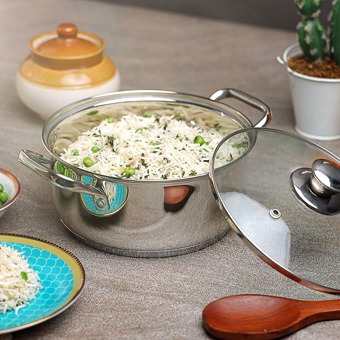 Stainless Steel Saucepot with Glass Lid - 3 L, 20 cm, Sandwich Bottom, Rivetted Handle