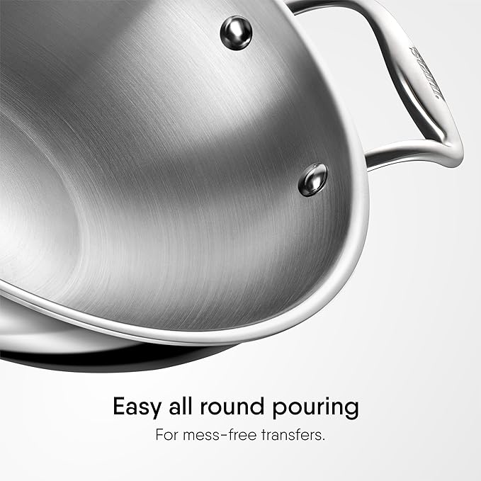 Triply Stainless Steel Kadhai With Lid, Kadai for Cooking, Induction & Gas Stove Compatible, 2.0 L, 22 cm