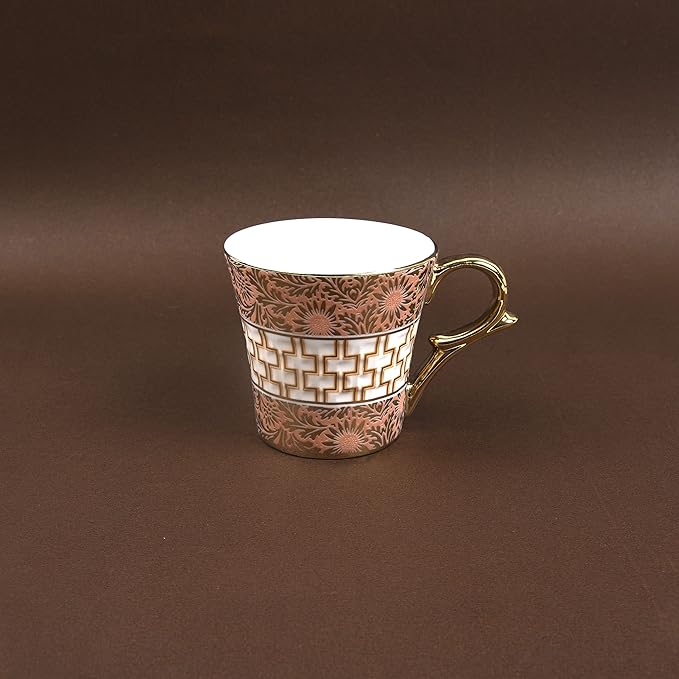 Golden Daisy Finish Ceramic Tea Cups, Coffee Mugs, 160 ml, Golden, 6 Pcs Set, Not Microwave Safe