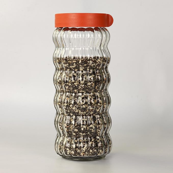 Kitchen Storage Jars Clear Glass With Plastic Stackable Lid Jar, 1000 ml, Set of 2