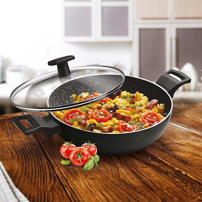 Induction Kadhai With Glass Lid, 30 cm / 4.9 L, Black