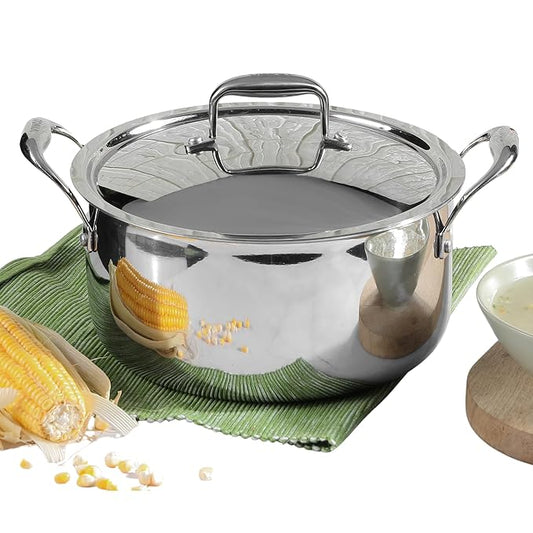 Triply Stainless Steel Saucepot with Lid - 1.8 L, 18 cm, 2.5 mm Thick, SAS Bottom, Biryani Pot