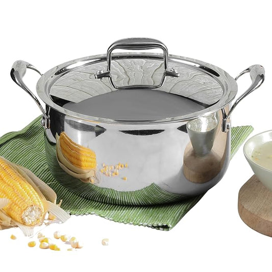 Triply Stainless Steel Saucepot With Stainless Steel Lid 4 L Capacity, 22 cm Diameter, Silver