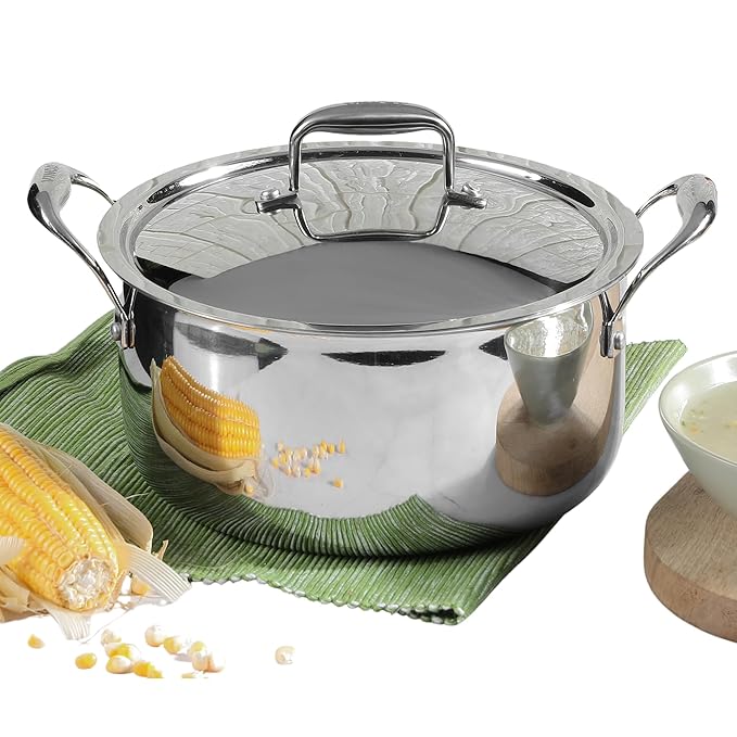 Triply Stainless Steel Saucepot with Lid - 8 L, 30 cm, 2.5 mm Thick, SAS Bottom, Biryani Pot