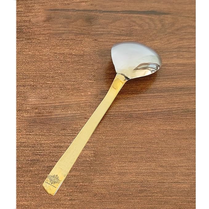 Steel Brass Dessert Spoon Hammered Design Elegant And Durable Cutlery Length, 7.5 inch