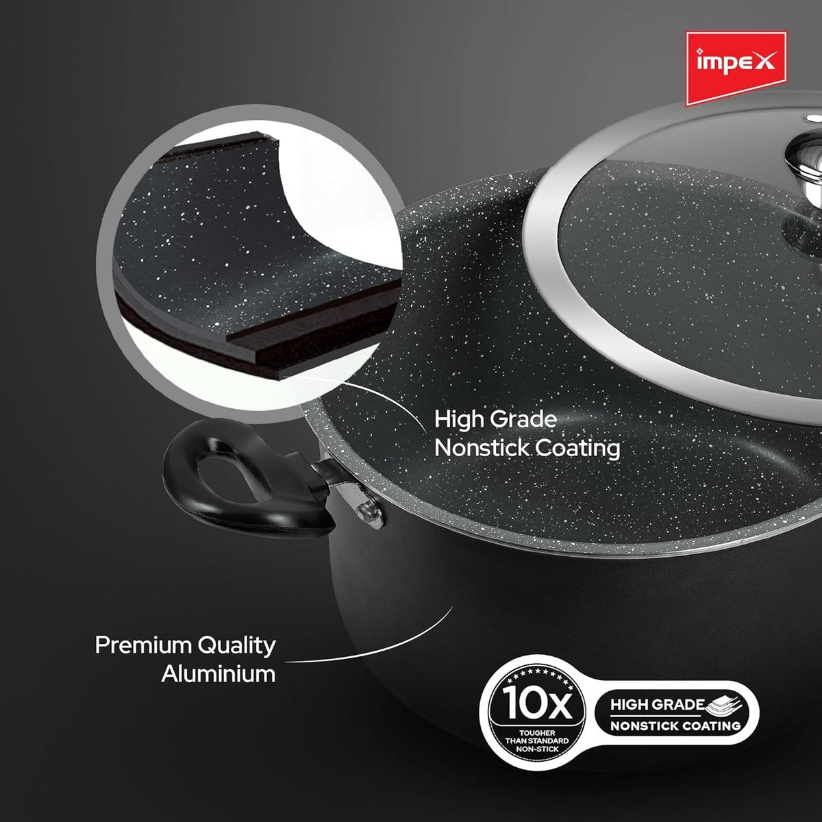 6L Non-Stick Biryani Pot with RIB Granite Coating Induction Friendly Aluminium