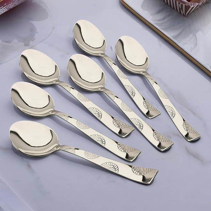 6 Pieces Stainless Steel Spoons 6 Dinner Spoons, 15.5 cm