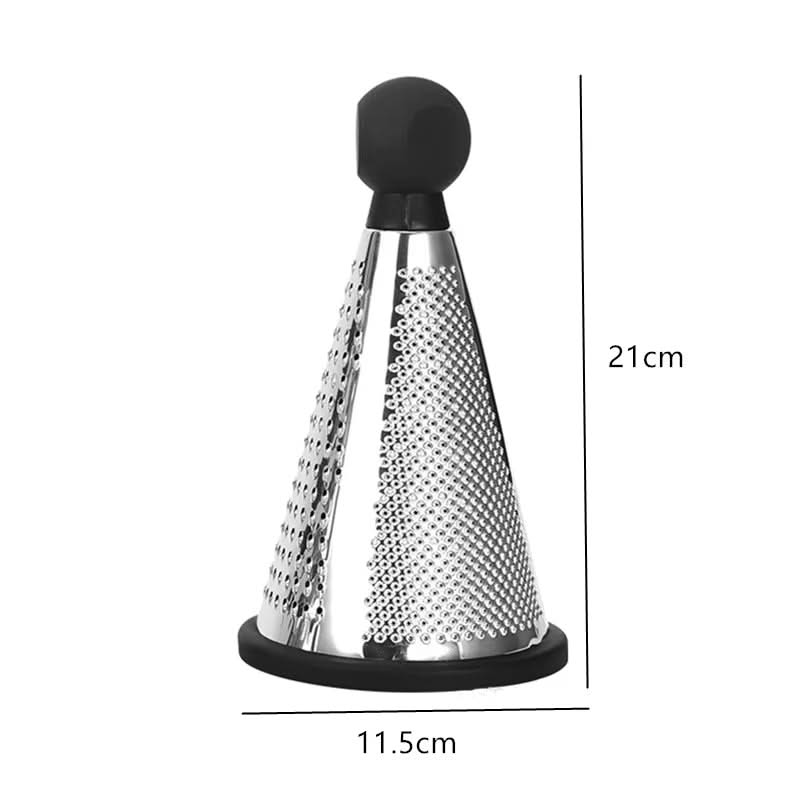 Modern Cone-Shaped Stainless Steel Grater and Zester – Versatile Kitchen Tool for Vegetables, Fruits, and Cheeses, Available in Small, Medium, and Large Sizes (Wooden or Plastic Handle)