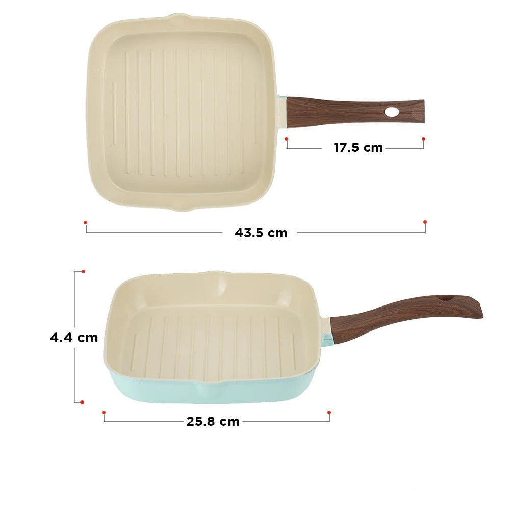 Square Grill Pan Ceramic Non-Stick Induction Friendly