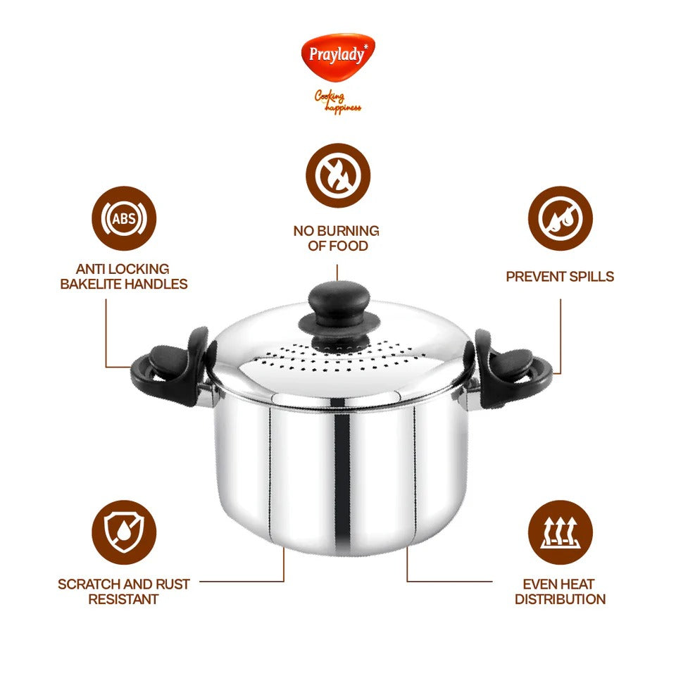 Stainless Steel Strainer Pot without Glass Lid Induction Base