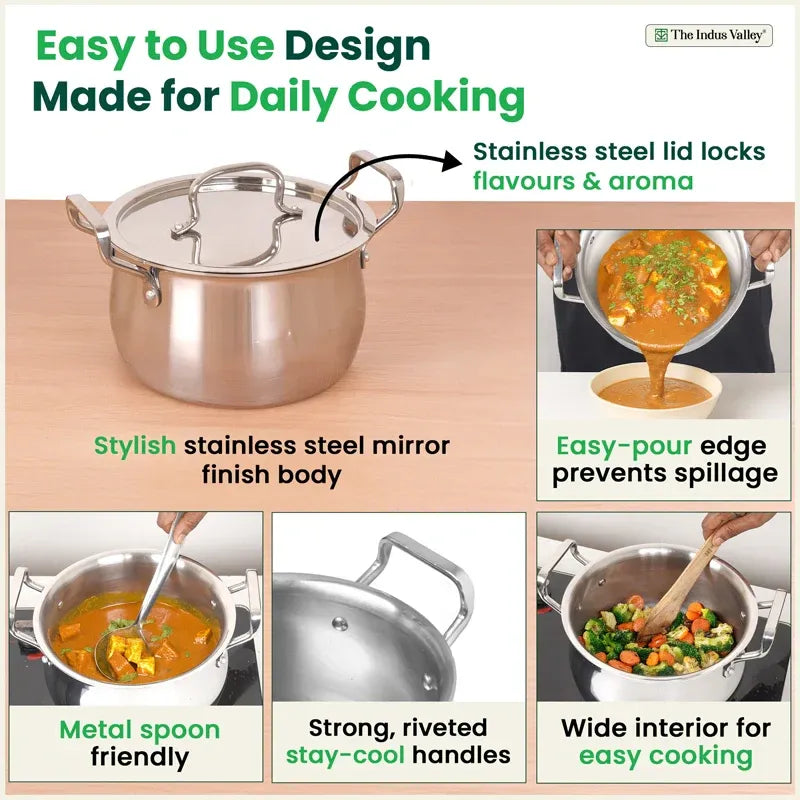 Tri-Ply Stainless Steel Biryani Pot Casserole