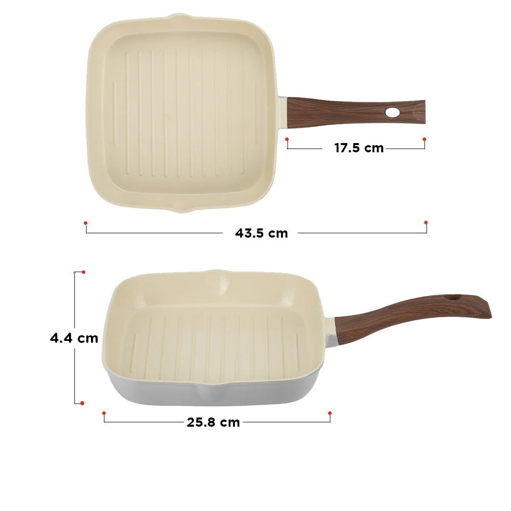 Square Grill Pan Ceramic Non-Stick Induction Friendly
