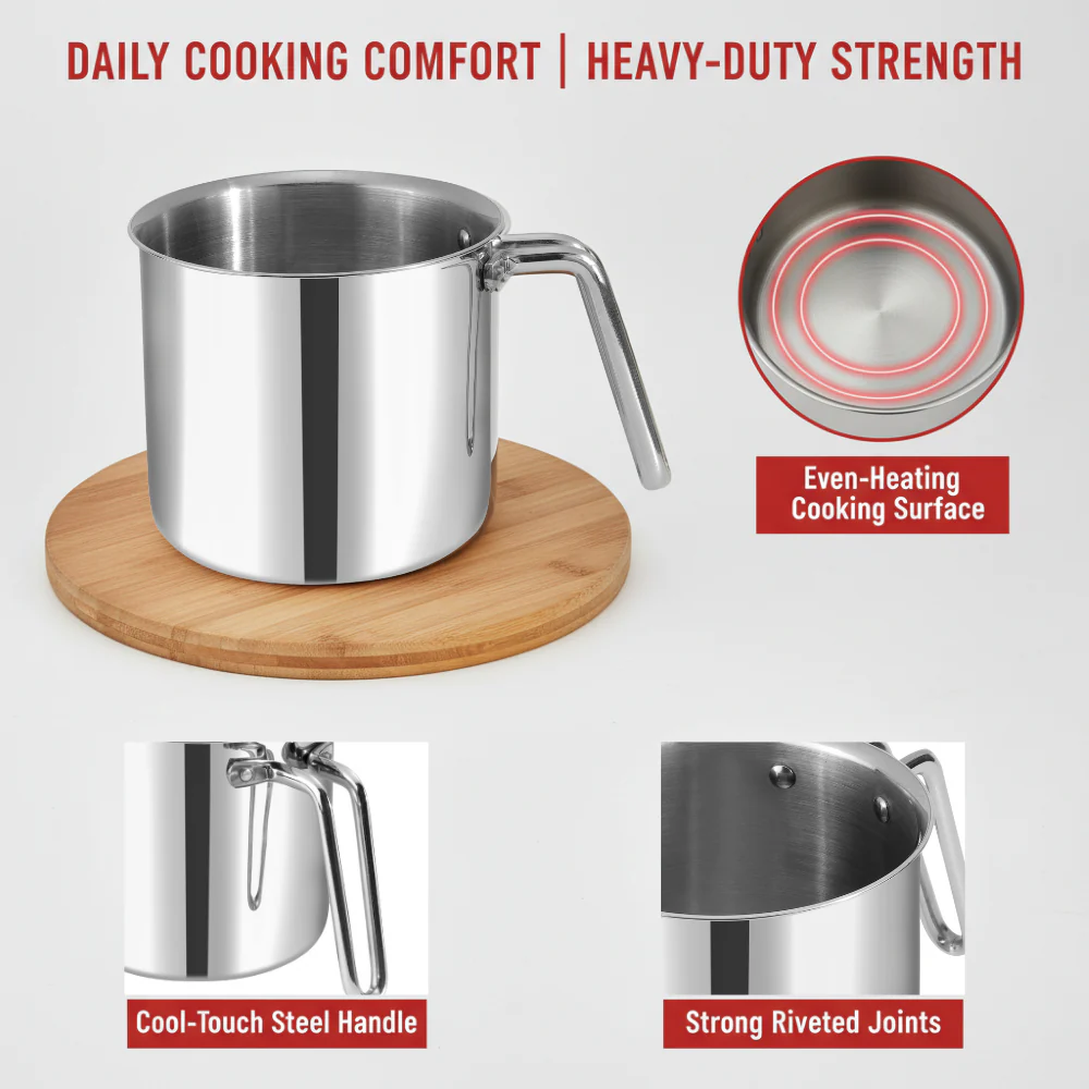 Triply Stainless Steel Milk Pot 2L 14 cm with Glass Lid