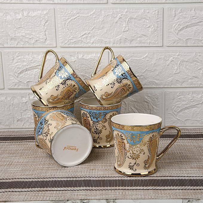 Golden Leaf Tea Mugs Ceramic Tea Cups Coffee Mugs Set of 6
