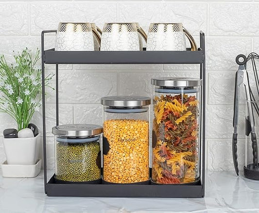 Kitchen Storage Jars Borosilicate Glass With Silicon Bottom Air Tight Jar, 500 ml, 900 ml, 1300 ml