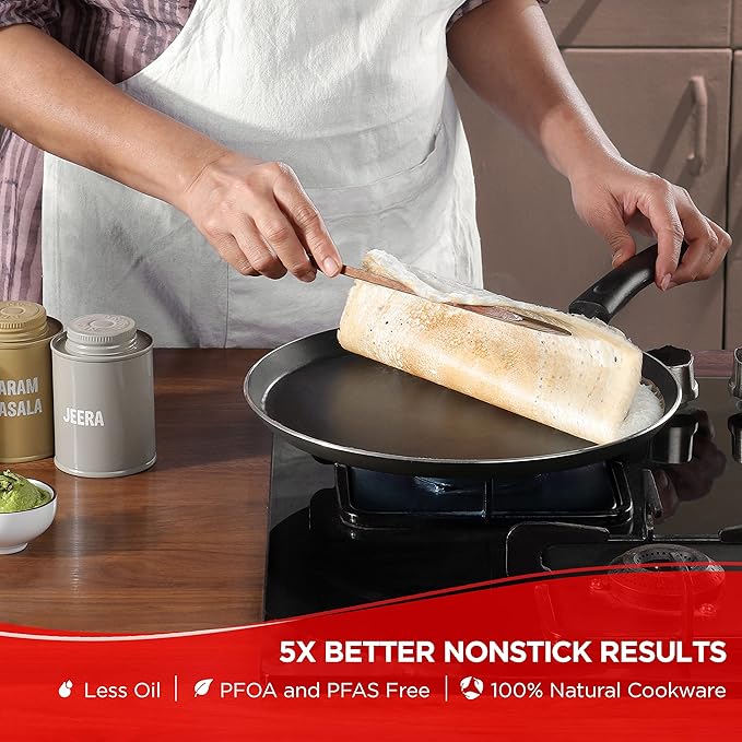 Aluminium Non Stick Dosa tawa - 32 cm, Flat Bottom Tawa, 5 mm Extra Thick, 3 Layer Ceramic Coating