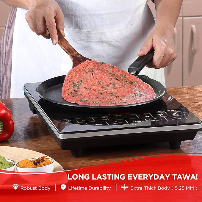 Non-stick Dosa Tawa 30 cm Diameter, Hard Anodised Non-stick Coating With Bakelite Riveted Handle, Black