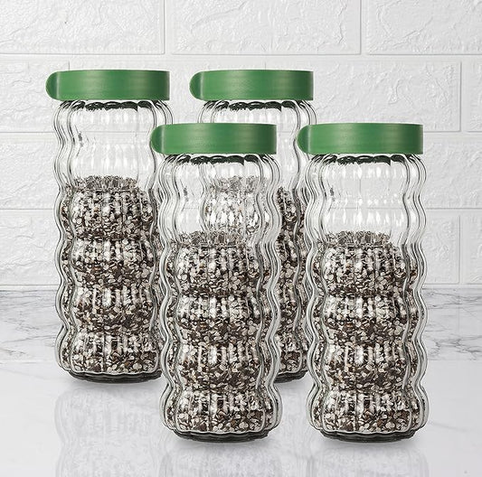Kitchen Storage Jars Clear Glass With Plastic Stackable Lid Jar, 1000 ml, Set of 4