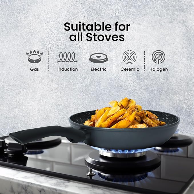 Solara Non Stick Frying Pan 24 Cm, Induction & Gas Fry Pan, Frying Pan Non Stick, Dishwasher Safe Frying Pan | Black