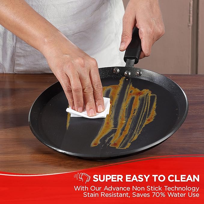 Non-stick Dosa Tawa 30 cm Diameter, Hard Anodised Non-stick Coating With Bakelite Riveted Handle, Black