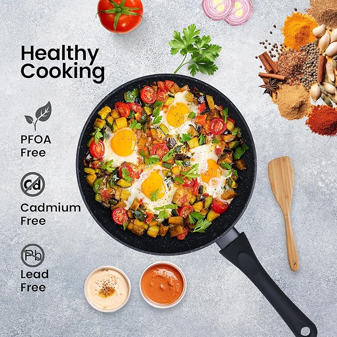 Solara Non Stick Frying Pan 24 Cm, Induction & Gas Fry Pan, Frying Pan Non Stick, Dishwasher Safe Frying Pan | Black