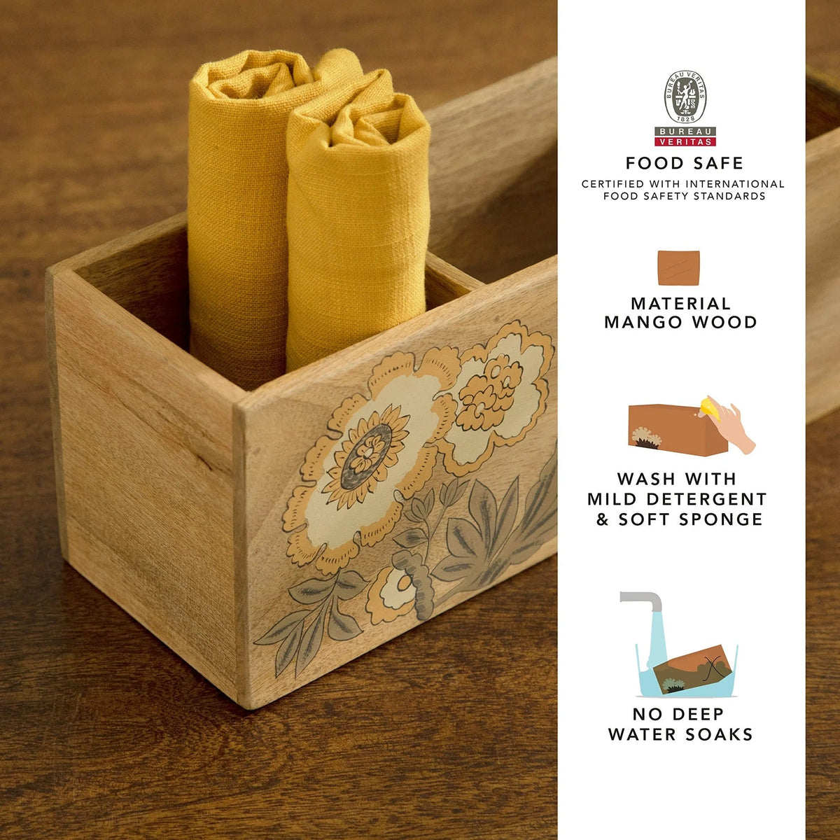 Wooden Cutlery Holder Premium Spoon Knife Fork Stand Handcrafted Tableware Storage Box