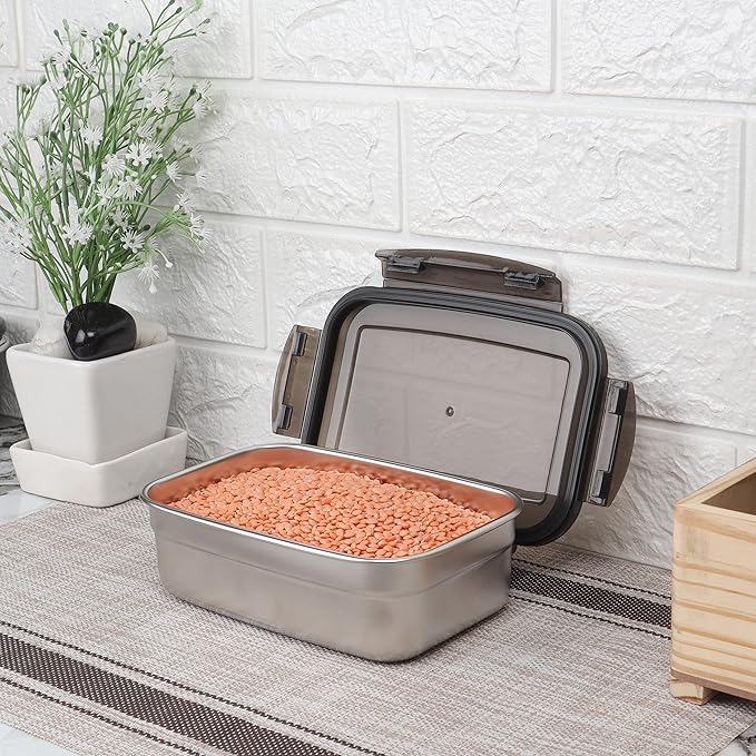 Lunch Box High Steel Rectangle Heavy Duty Airtight Leakproof Unbreakable Storage Container With Lock Lid - Design 3