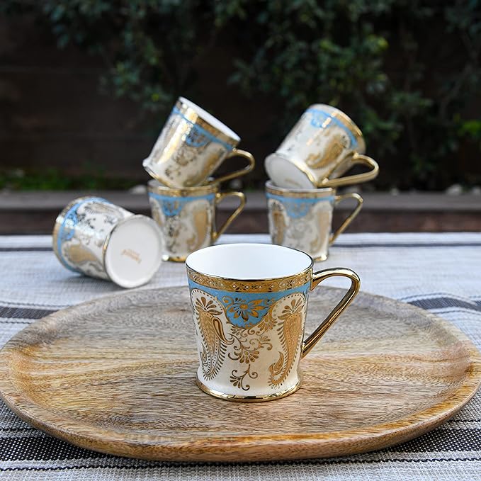 Golden Leaf Tea Mugs Ceramic Tea Cups Coffee Mugs Set of 6