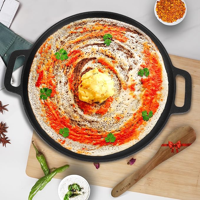 Stone Premium Cast Iron Tawa for Dosa 30 cm With 2 Loops, Tawa for Dosa, Gas & Induction Friendly