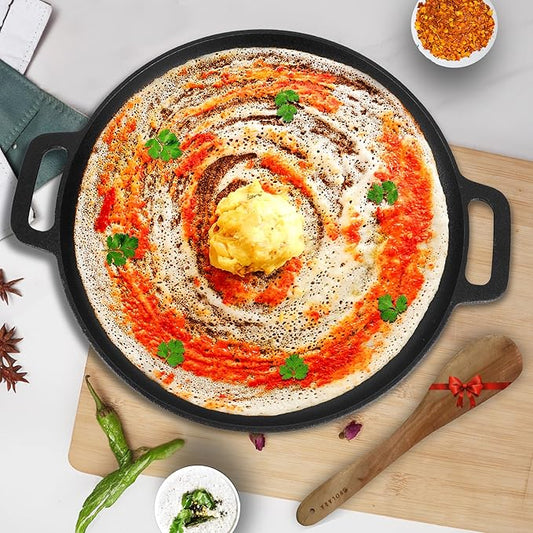 Stone Premium Cast Iron Tawa for Dosa 30 cm With 2 Loops, Tawa for Dosa, Gas & Induction Friendly