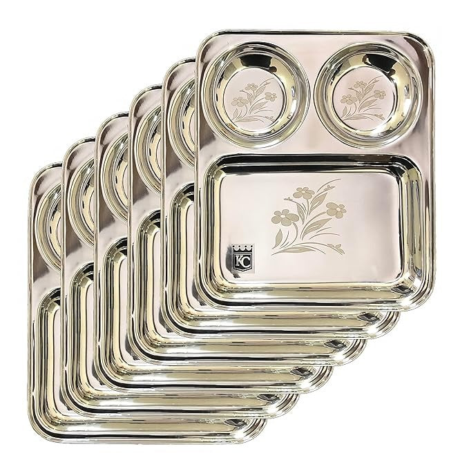 KC Stainless Steel Laser Partition Plate 3 in 1 - Dinner Plate Set of 6