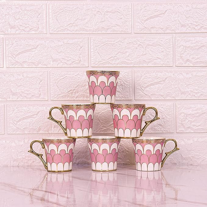 Water Drop Scale Pattern Golden Coffee Mugs, 160 ml, Pink, 6 Pieces Set, Not Microwave Safe