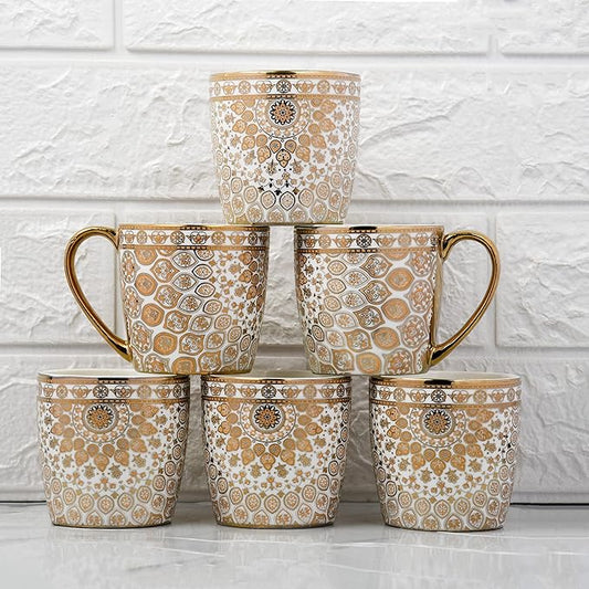Premium Ceramic Floral Medallion Coffee & Tea Cup Set of 6