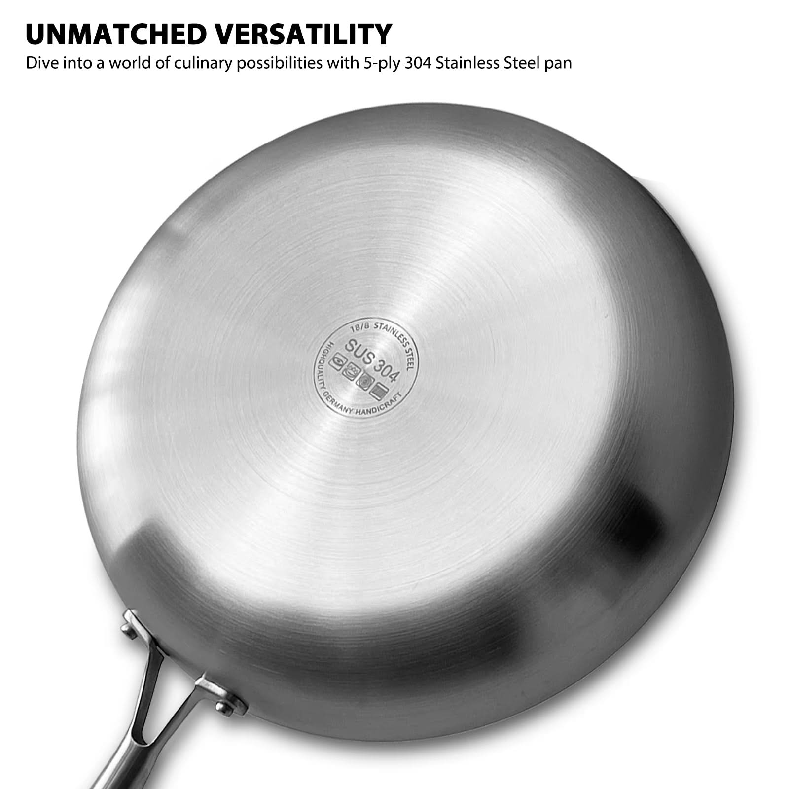 Stainless Steel Non-Stick Frying Pan – Uncoated Kitchen Cookware, Ideal for Searing Steaks and Versatile Cooking on Gas and Induction Cooktops