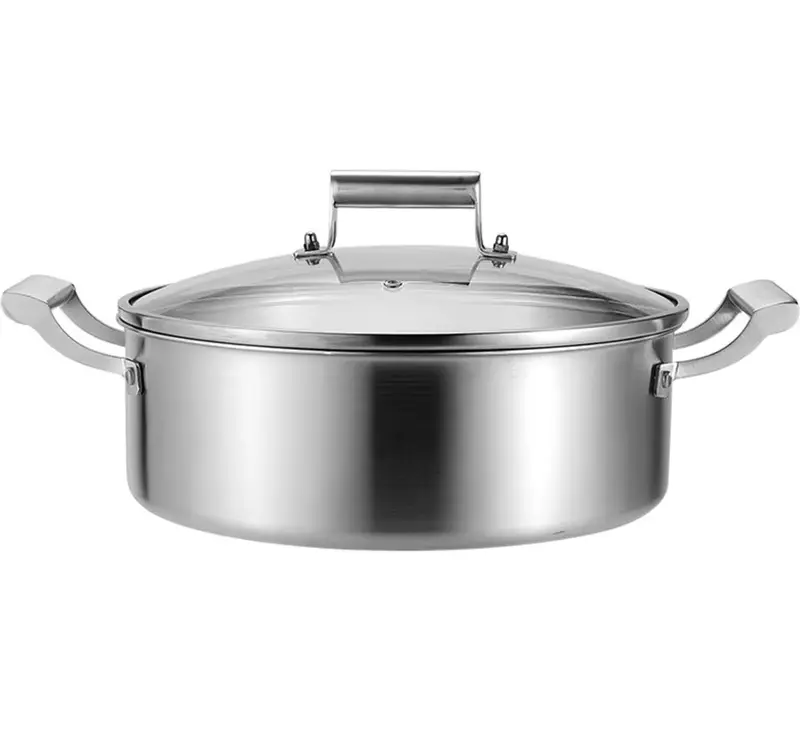 5-Ply Stainless Steel Multi-Purpose Sauté Pan / Stock Pot with Glass Lid & Side Handles – Ideal for Sautéing Vegetables, Searing Meat, Preparing Stocks, Broths, Soups, Stews, Sauces & One-Pot Meals