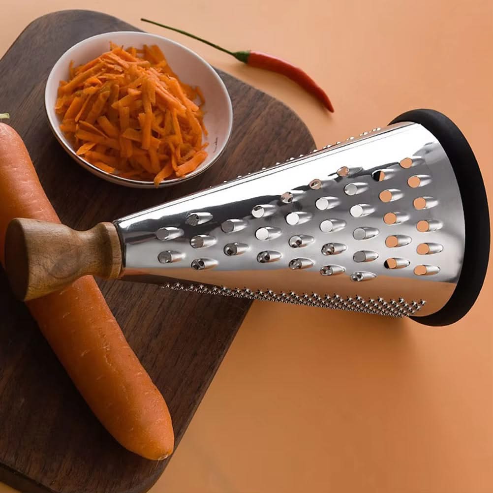 Modern Multi-functional Cone-Shaped Grater with Wooden Handle – Ideal for Cheese, Vegetables, and Fruits in the Kitchen