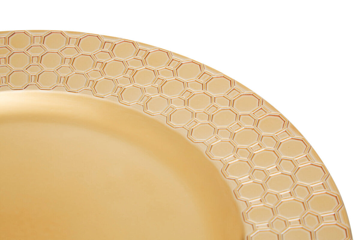 Set of Four 33cm Gold Charger Plates with Octagon Pattern Rim | Dia
