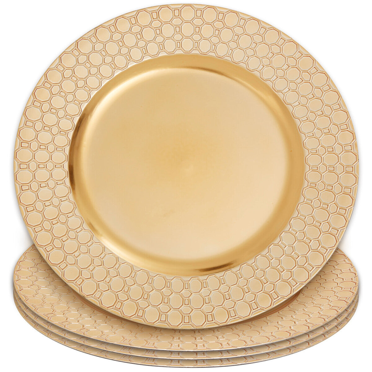 Set of Four 33cm Gold Charger Plates with Octagon Pattern Rim | Dia
