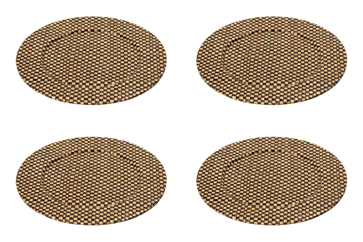 Set of Four 33cm DiaBlack and Natural Charger Plates | Pandanus