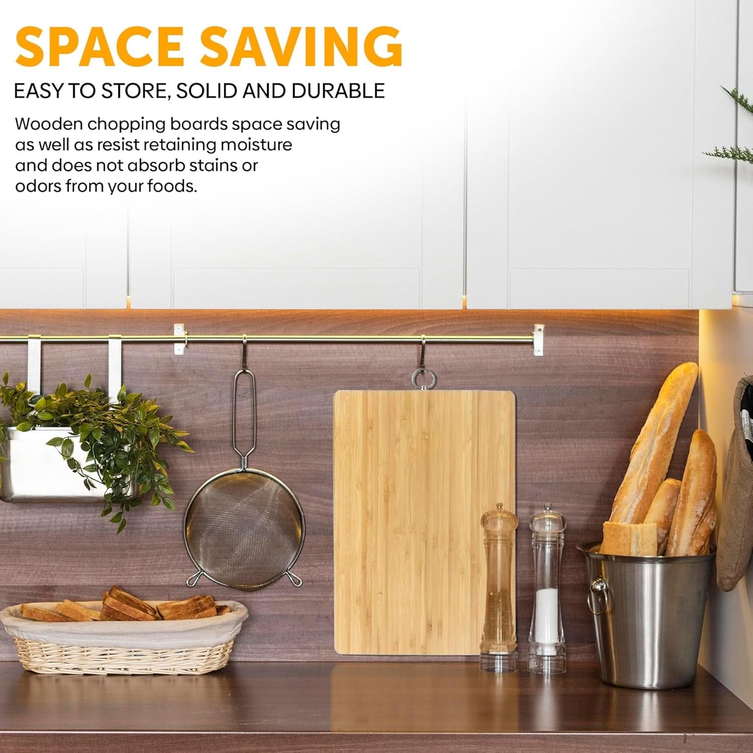 Wooden Bamboo Cutting Board – Non-Slip Chopping Board for Meat, Vegetables, Cheese, and Bread (20 x 30 x 1.3 cm)