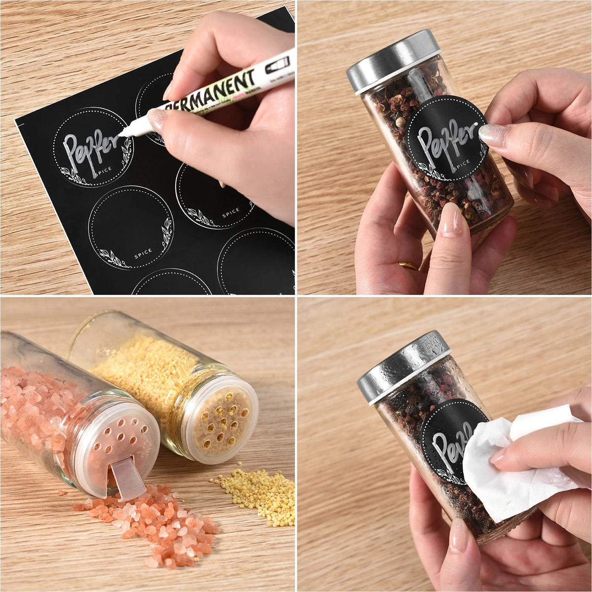 360° Rotating Stainless Steel Spice Carousel with 16 Round Glass Jars – Compact Freestanding Spice Rack with Labels & Funnel – Great for Worktops & Cupboards