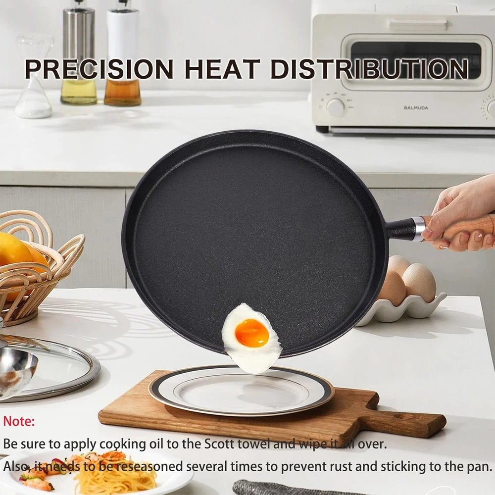 Pre-Seasoned Cast Iron Frying Pan – Round Griddle Skillet with Long Handle – Great for Eggs, Steaks, Pancakes & Campfire Cooking (20cm)
