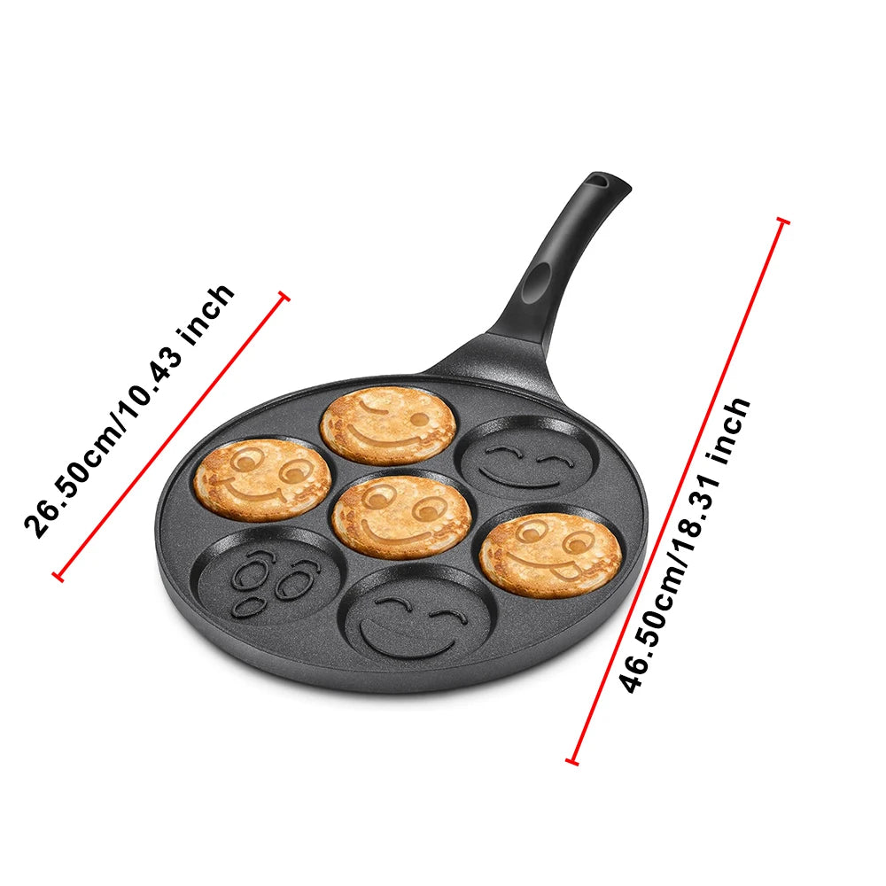 Smiley Face Pancake Pan with 7 Moulds – Non-Stick Mini Pancake Griddle & Egg Pan – Ideal for Kids' Breakfasts & Cafés