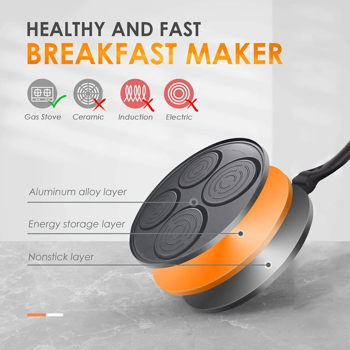 Smiley Face Mini Pancake Maker – 4 Cavity Non-Stick Maifan Stone Griddle with Anti-Scald Handle – Ideal for Fun Breakfasts & Fried Eggs