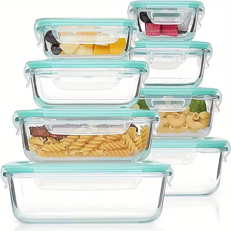 8 Piece Glass Food Storage Container Set with Sealed Lids – Multi-Size Meal Prep & Lunch Containers – Perfect for Pantry, Fridge & Food Preservation