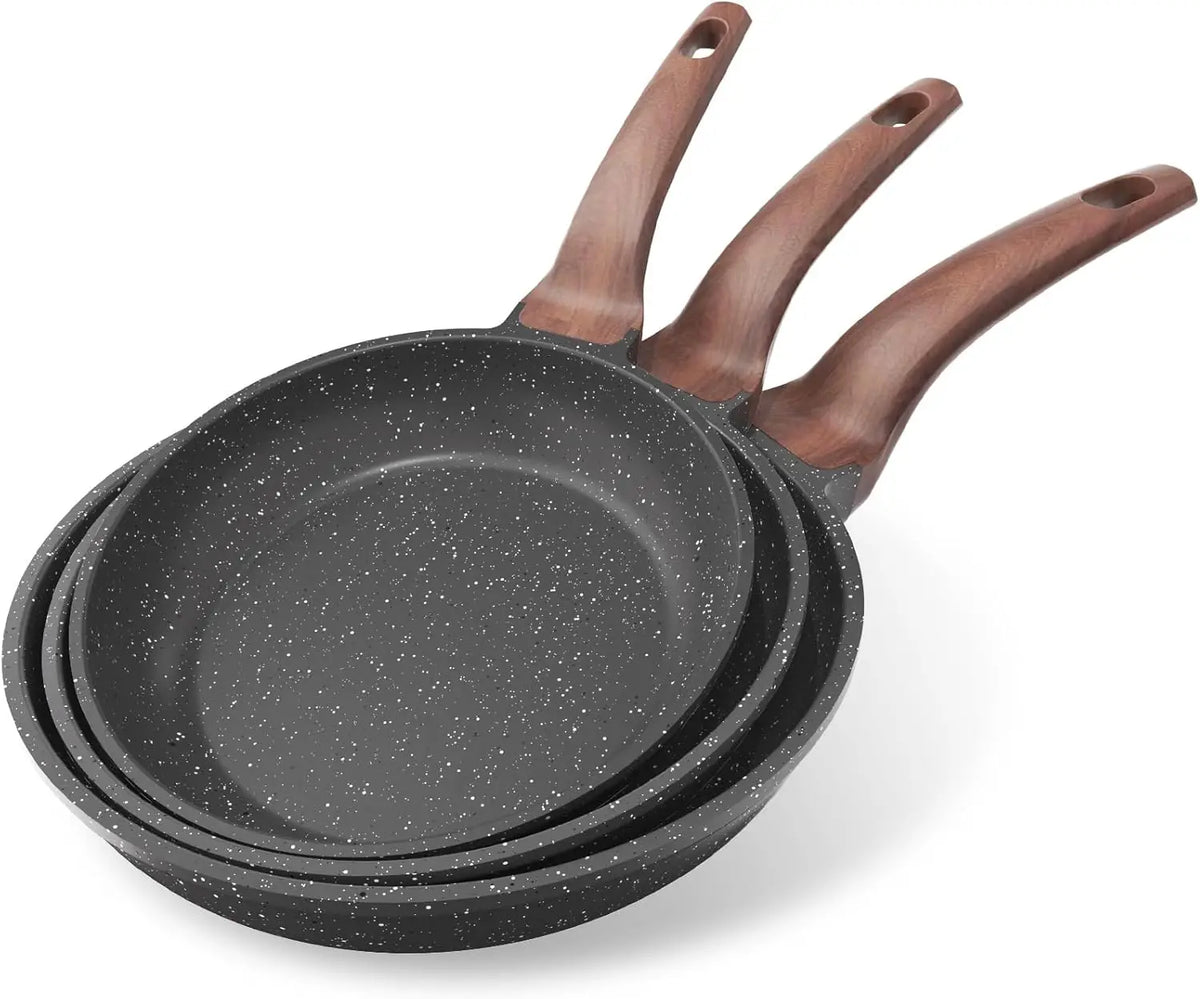 3 Piece Granite Non-Stick Frying Pan Set – Induction Skillets for Omelettes & Everyday Cooking – Ideal for Eggs, Pancakes & Stir-Fries