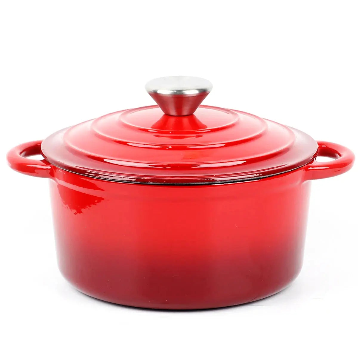 Cast Iron Enamel-Coated Dutch Oven with Lid & Dual Side Handles – Heavy-Duty Cooking Pot Designed for Braising, Roasting, Baking, Stews, Curries, Soups & One-Pot Meals – Compatible with Oven, Induction & Gas Stoves Red 2L