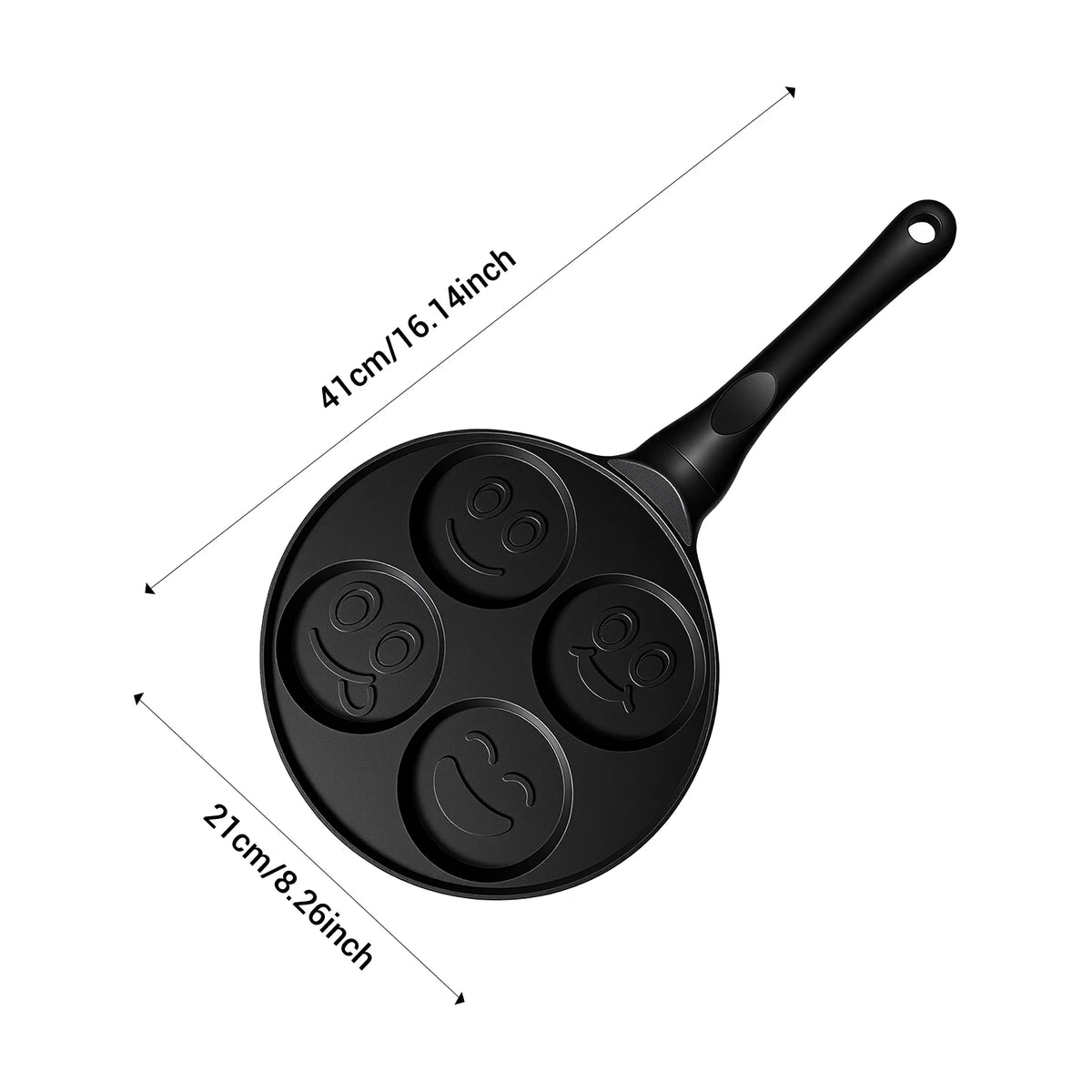 Smiley Face Mini Pancake Maker – 4 Cavity Non-Stick Maifan Stone Griddle with Anti-Scald Handle – Ideal for Fun Breakfasts & Fried Eggs